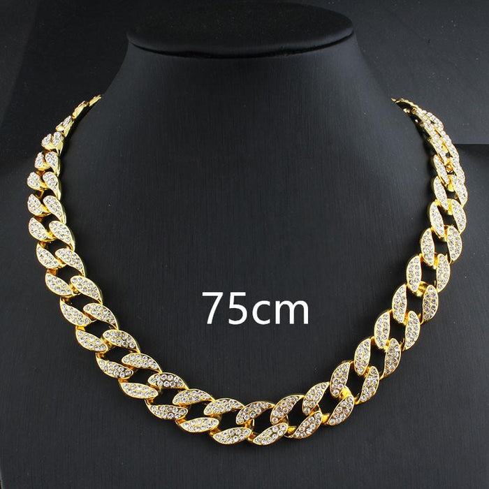 hot full diamond cuban hip hop necklace bracelet cross- hot style street hipster cuban chain