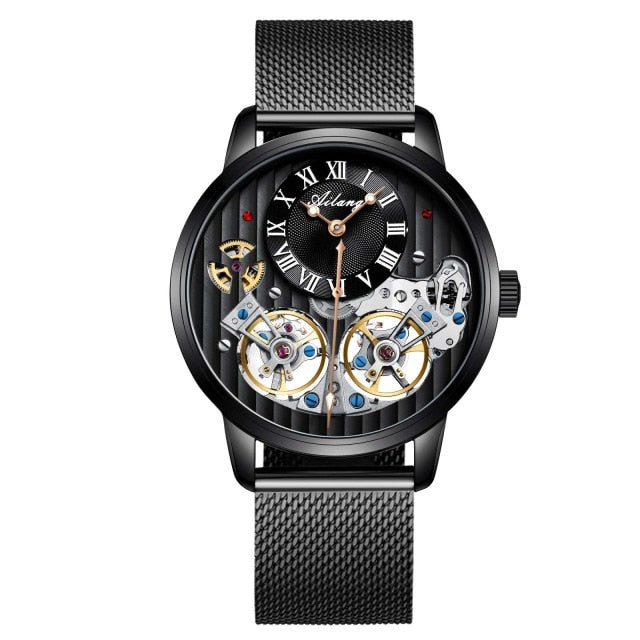 Top luxury brand expensive men's watch automatic mechanical quality watch Roman double tourbillon Swiss watch leather male 2020