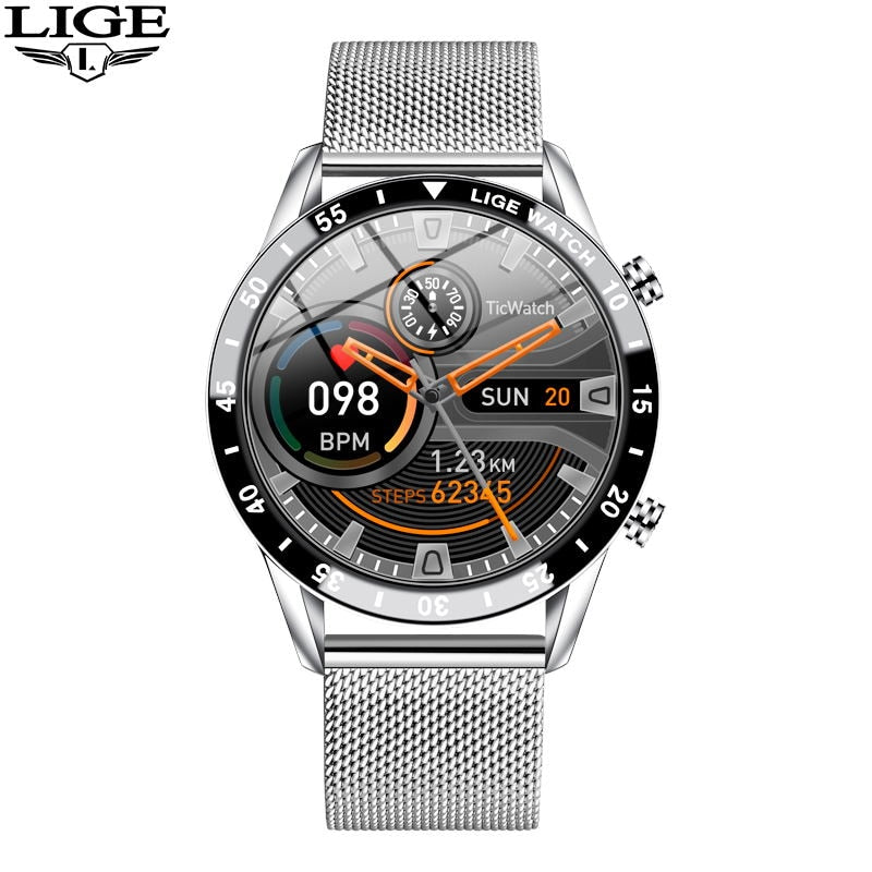 LIGE 2023 Full Circle Touch Screen Steel Band Luxury Bluetooth Call Men Smart Watch Waterproof Sport Activity Fitness Watch+Box