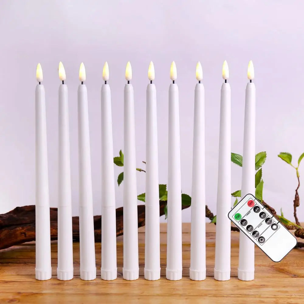 Pack of 6 Remote or not Remote Control Yellow Light Long Plastic Taper Candles,Not wax material 28 cm Remote Flameless Candles