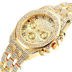 Luxury Iced Out Watch for Men Women Hip Hop Miami Bling CZ Cuban Chain Big Gold Chain Necklace Bracelet Rhinestones Mens Watch