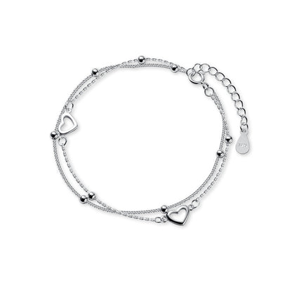 Sterling Silver Double Love Heart Hollow Round Beads Bracelet Female Fashion Romantic Jewelry Classic Adjustable