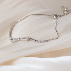 Sterling Silver Bowknot Bracelet for Women Shiny Zircon Tennis Hard Bracelet