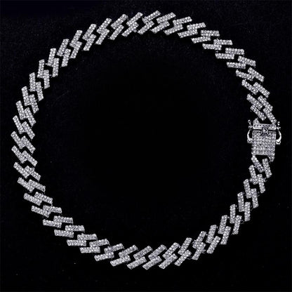 Iced Out Chain Bling Prong Miami Cuban Link Chains Necklaces 15mm Full Crystal Rhinestones Clasp Hip Hop Necklace Bracelet Mens