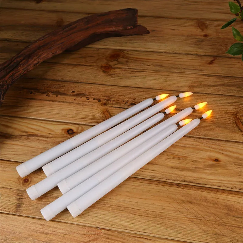 Pack of 6 Remote or not Remote Control Yellow Light Long Plastic Taper Candles,Not wax material 28 cm Remote Flameless Candles