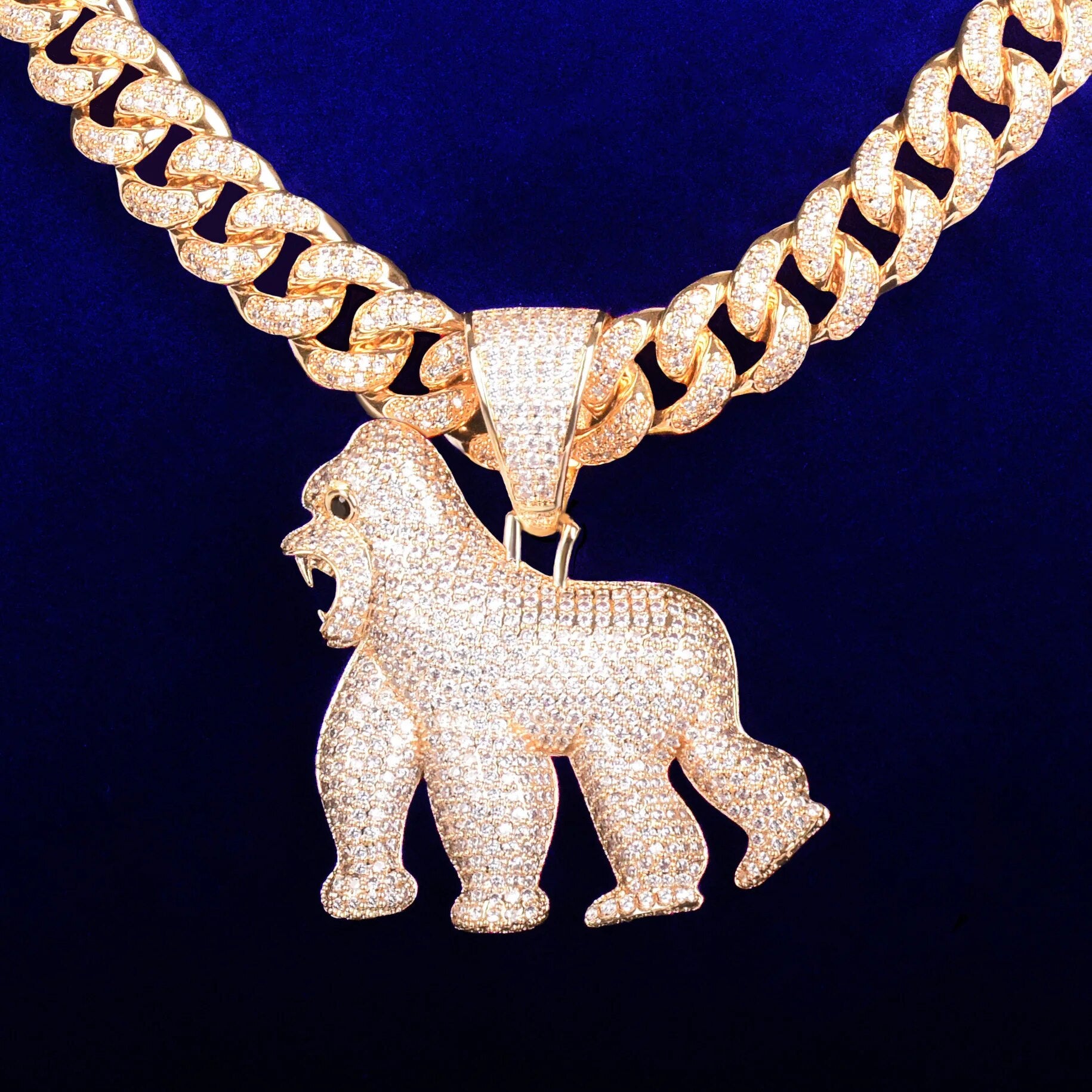 Animal Orangutan Pendant Bling Zircon Men's Hip Hop Necklace Rock Jewelry