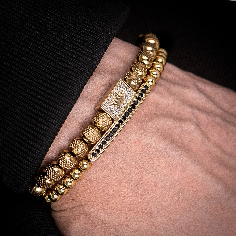 Charm Bracelet Men Stainless Steel Bracelet Beads Gold Color Bracelet
