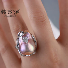 Natural Pearl Ring for Women Special-Interest Design Asymmetrical Shaped Ring Fashion Stylish Fancy Hand Jewelry Jewelry