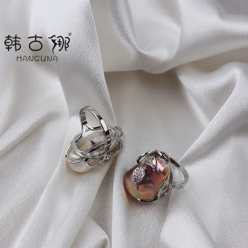 Natural Pearl Ring for Women Special-Interest Design Asymmetrical Shaped Ring Fashion Stylish Fancy Hand Jewelry Jewelry