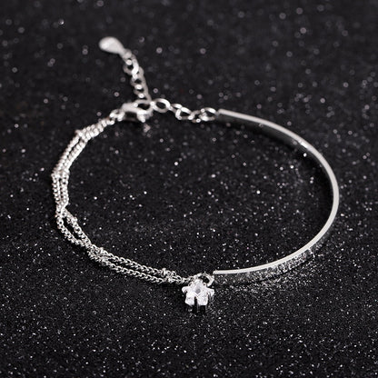 Sterling Silver Double Love Heart Hollow Round Beads Bracelet Female Fashion Romantic Jewelry Classic Adjustable