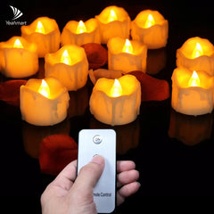 12/24Pcs Flickering LED Candles With/without Remote Electric Flameless Tealights For Valentine's Day Create Warm Ambiance Decor