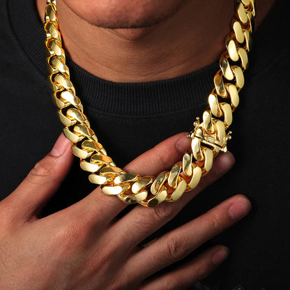 20mm Heavy Solid 18K Gold Plated Miami Cuban Link Chains Hip Hop Jewelry Choker Necklaces for Men Wholesale Price