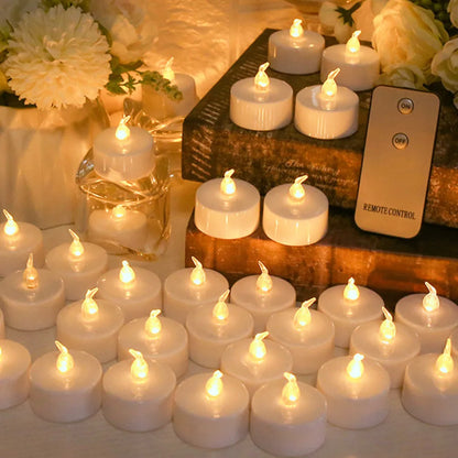 12/24Pcs Flickering LED Candles With/without Remote Electric Flameless Tealights For Valentine's Day Create Warm Ambiance Decor