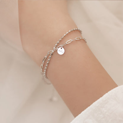 Sterling Silver Double Love Heart Hollow Round Beads Bracelet Female Fashion Romantic Jewelry Classic Adjustable