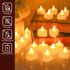 12/24Pcs Flickering LED Candles With/without Remote Electric Flameless Tealights For Valentine's Day Create Warm Ambiance Decor