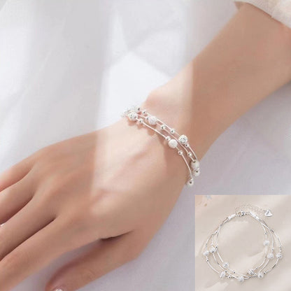 Sterling Silver Double Love Heart Hollow Round Beads Bracelet Female Fashion Romantic Jewelry Classic Adjustable