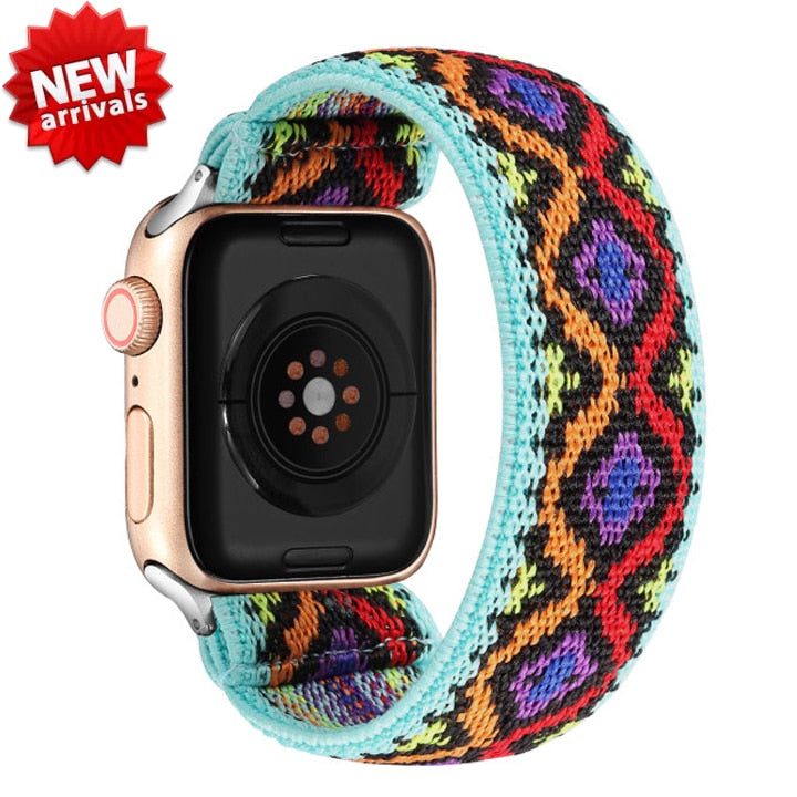 Bohemia Elastic Nylon Solo Loop for Apple Watch Band 7 45mm 38mm 44mm For Iwatch Series 6 5 4 Replacement Strap 41mm 40mm 42mm