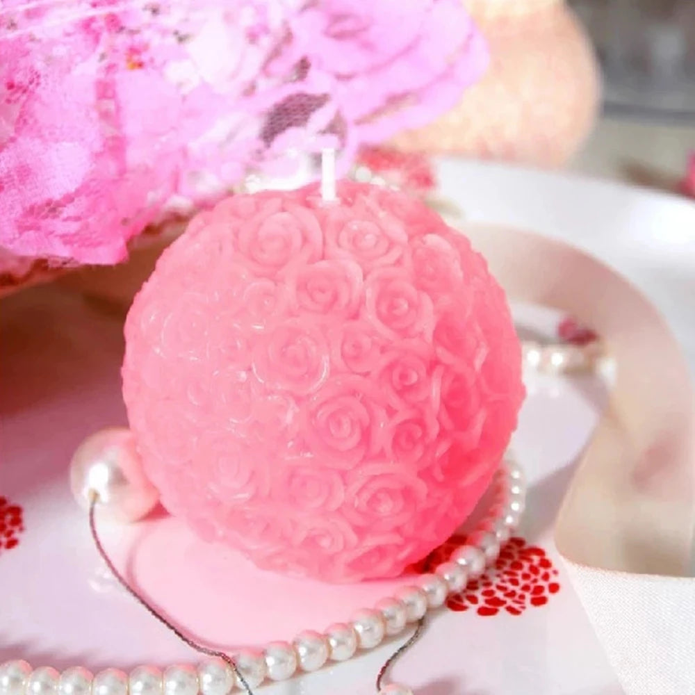 Rose Flower Ball Shape Fragrance Candle Rose Scented Candles Home Bedroom Geometric Decoration Ball Wax Fragrance Candle Gift