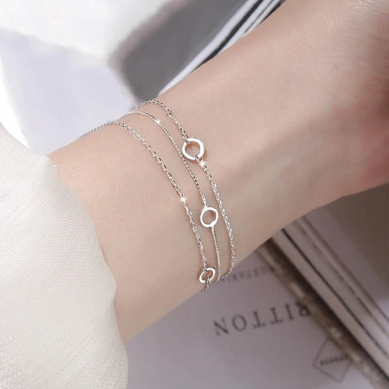 Sterling Silver Double Love Heart Hollow Round Beads Bracelet Female Fashion Romantic Jewelry Classic Adjustable