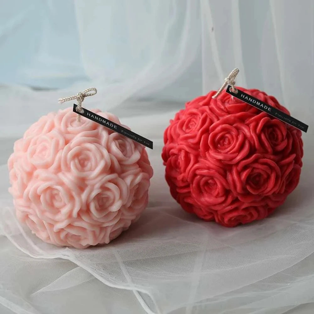 Rose Flower Ball Shape Fragrance Candle Rose Scented Candles Home Bedroom Geometric Decoration Ball Wax Fragrance Candle Gift