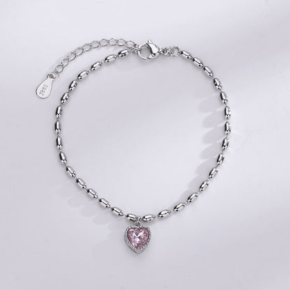 Sterling Silver Double Love Heart Hollow Round Beads Bracelet Female Fashion Romantic Jewelry Classic Adjustable