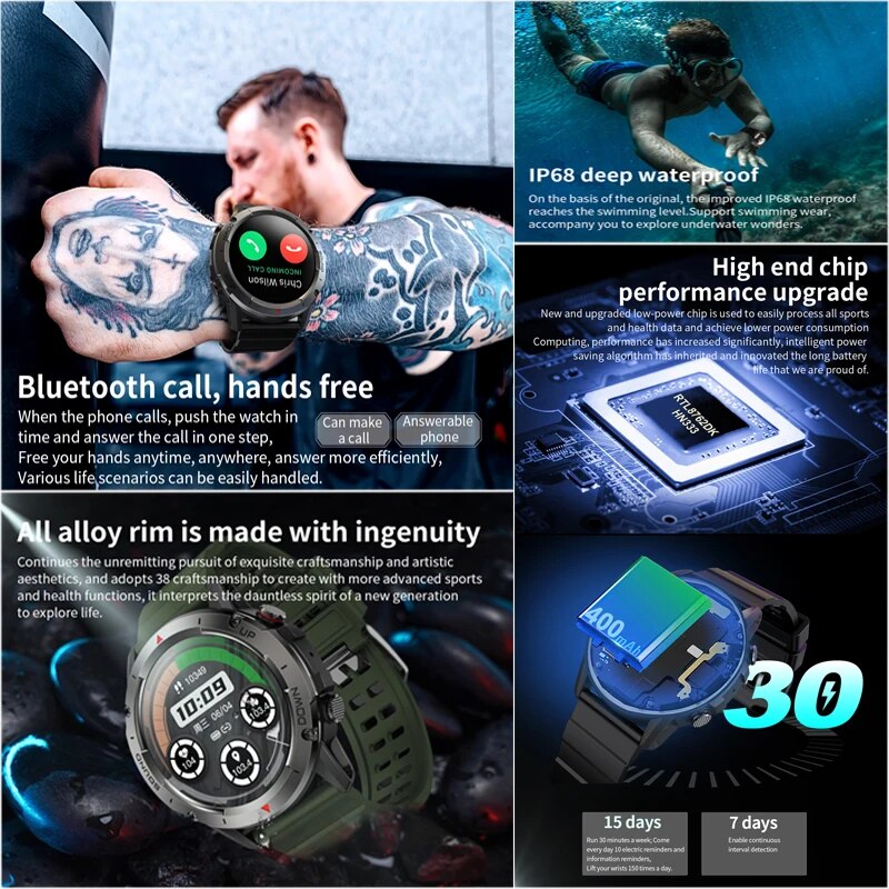 2023 NX9 Rugged Smart Watches Men For Android Huawei Ios Waterproof Watches 1.39'' HD Fitness Tracker Bluetooth Call Smartwatch