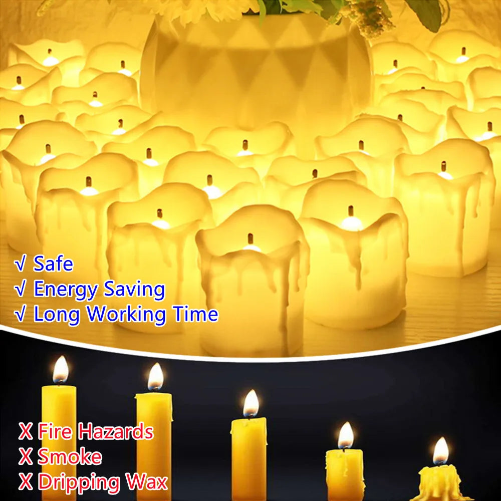 12/24Pcs Flickering LED Candles With/without Remote Electric Flameless Tealights For Valentine's Day Create Warm Ambiance Decor