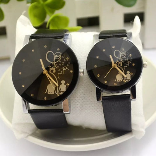 Minimalist Classic  Fashion Couple Watch Back Rhinestone Faux Leather Analog Quartz Wrist Watches Lovers