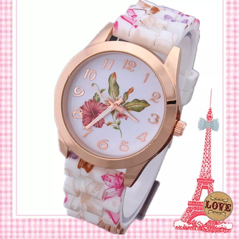 Girl Silicone Printed Flower Causal Quartz Wrist Watch