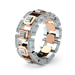 Fashion Modern Silver Plated 14k Rose Gold Separation Ring Creative Full Diamond Engagement