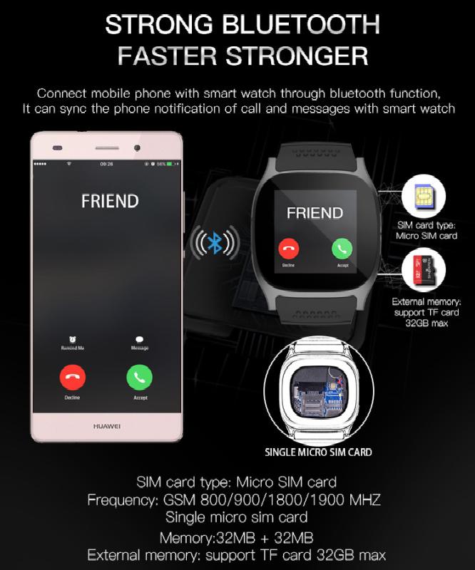Best Seller T8 Intelligent Phone Watch Bluetooth Call Card Take Photo Short Message