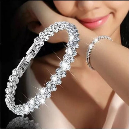 Sterling Silver Heart Crystal Diamond Bracelet