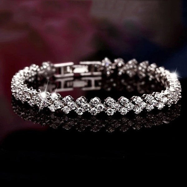 Sterling Silver Heart Crystal Diamond Bracelet