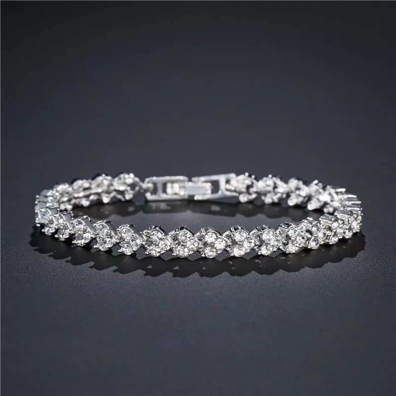 Sterling Silver Heart Crystal Diamond Bracelet