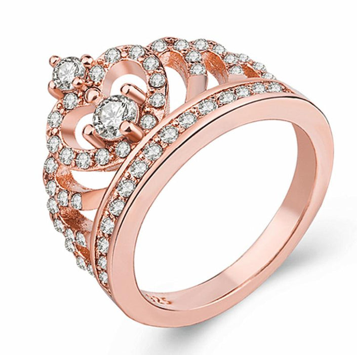 Diamond Crown Ring Heart Shaped Princess Wedding Jewelry