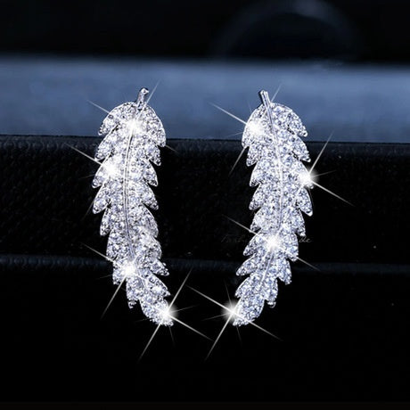 Howie Small Ladies Silver Zircon Fashion Leaf Earrings