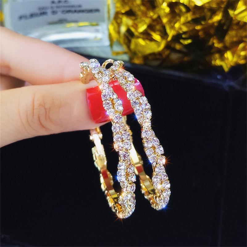 Fashion Jewelry Round Hoop Earrings Shiny Screw Crystal Earrings for Women Statement Earrings Party Gifts