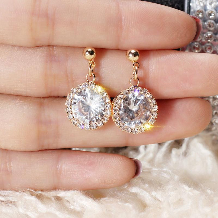 South 925 Silver Needle Drop Round Crystal Glitter Diamond Earrings influencer Exquisite elegant Wild Earrings New Trend