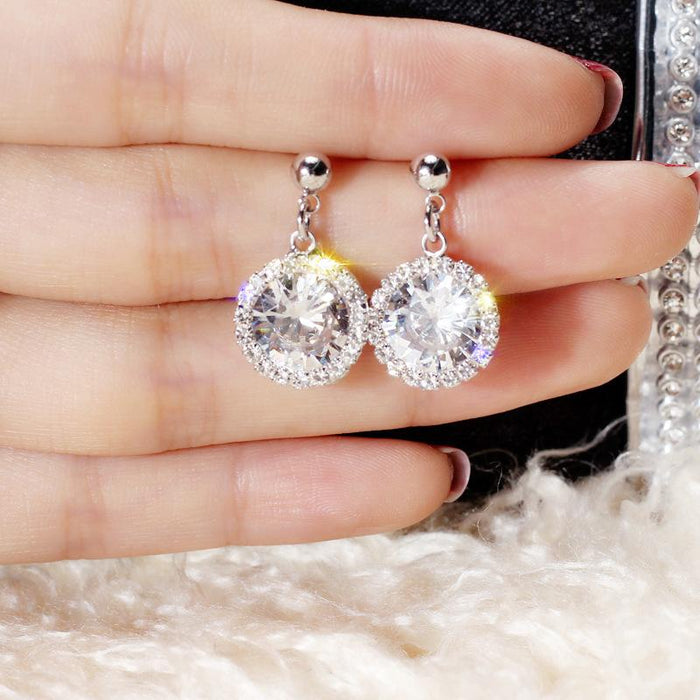 South 925 Silver Needle Drop Round Crystal Glitter Diamond Earrings influencer Exquisite elegant Wild Earrings New Trend