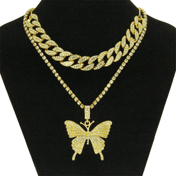 fashion cool set of diamond-studded butterfly necklace accessories