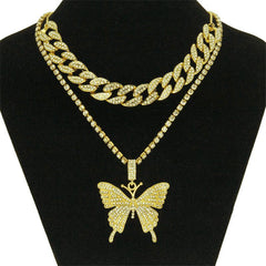 fashion cool set of diamond-studded butterfly necklace accessories