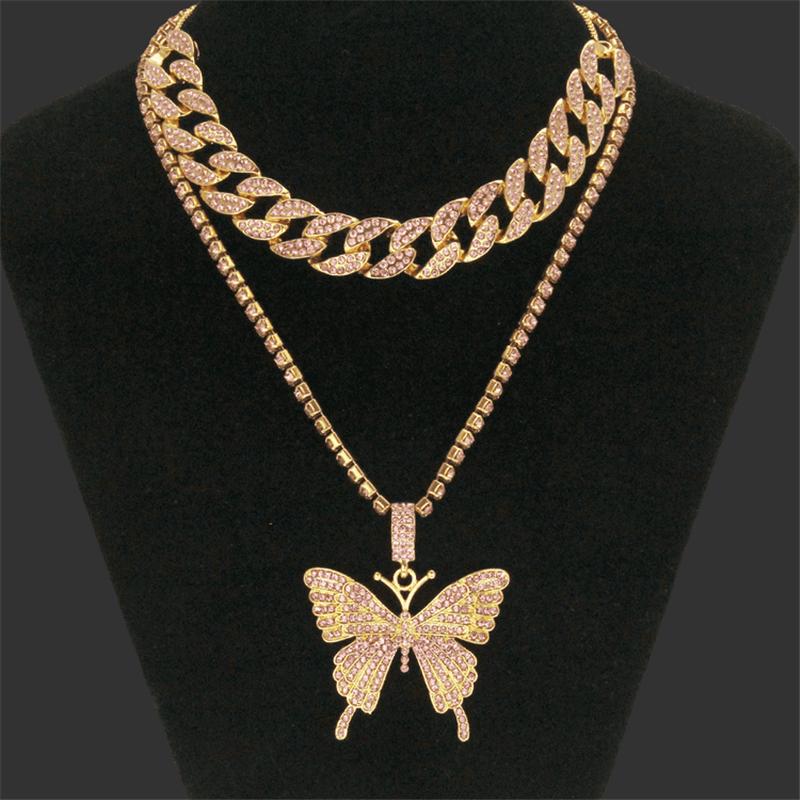 fashion cool set of diamond-studded butterfly necklace accessories