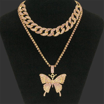 fashion cool set of diamond-studded butterfly necklace accessories