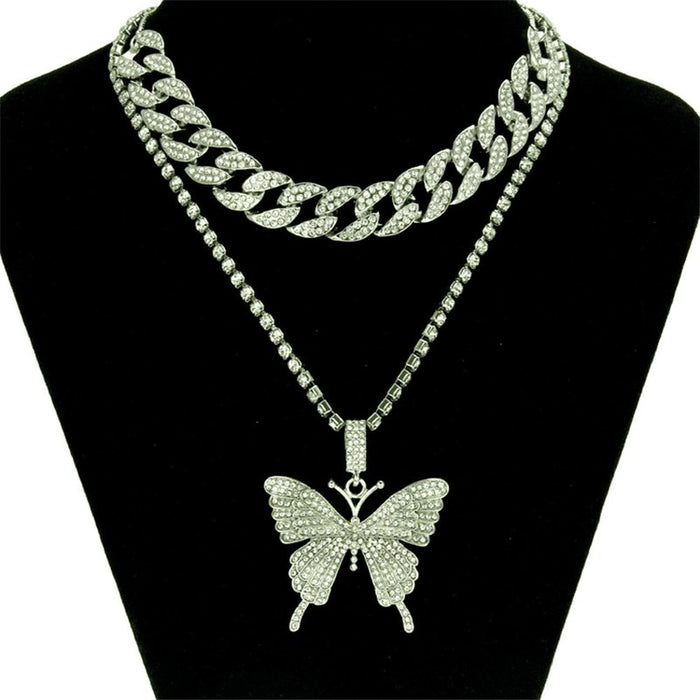 fashion cool set of diamond-studded butterfly necklace accessories