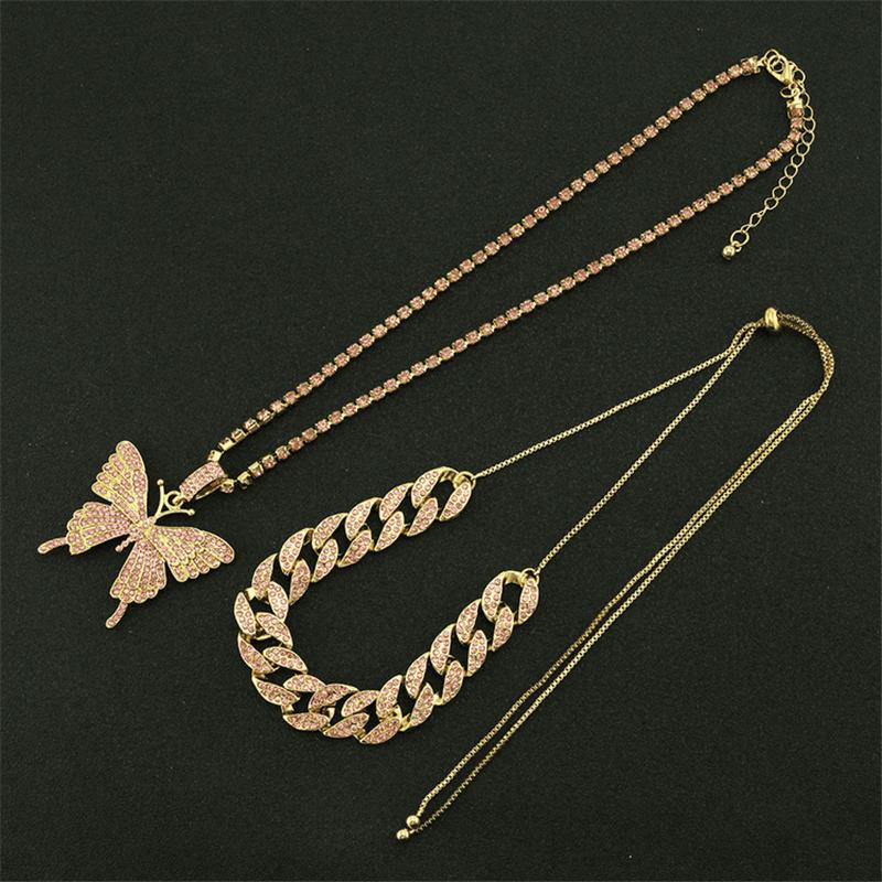 fashion cool set of diamond-studded butterfly necklace accessories