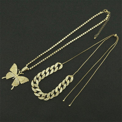 fashion cool set of diamond-studded butterfly necklace accessories