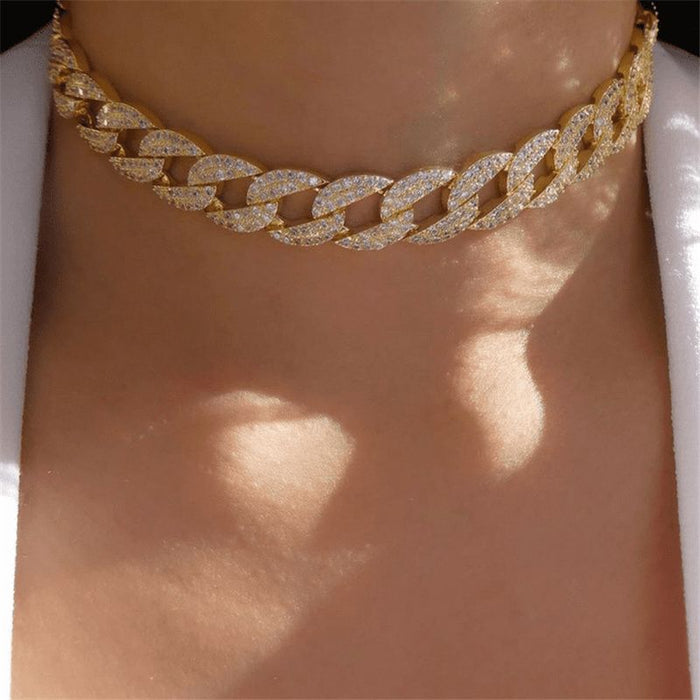 jewelry, simple versatile punk micro-embellished necklace, chain full of diamonds, hip hop hipster neckla