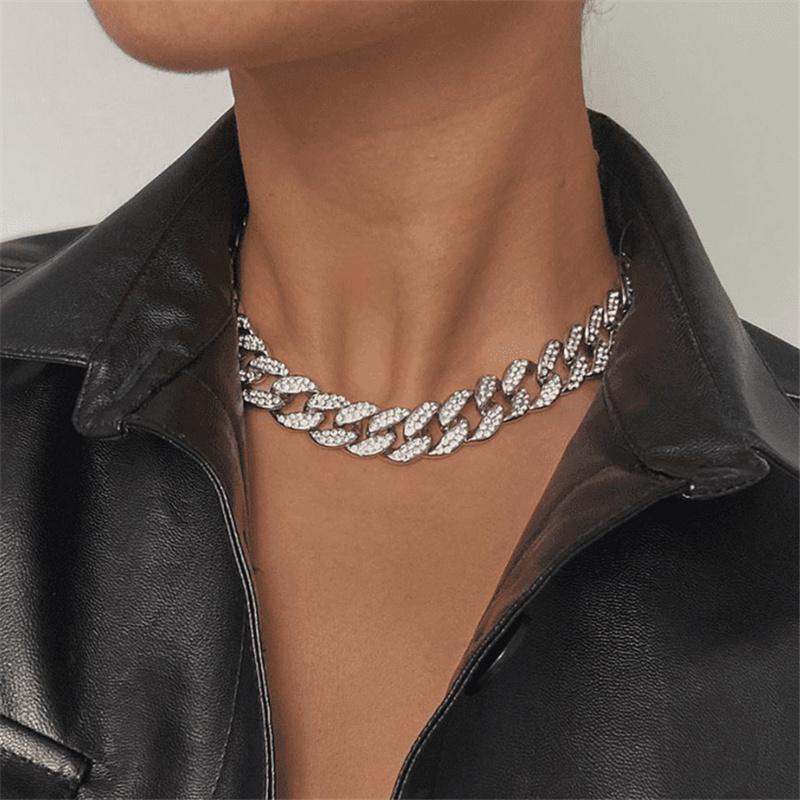 jewelry, simple versatile punk micro-embellished necklace, chain full of diamonds, hip hop hipster neckla