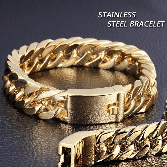 men' vacuum plating gold bracelet cuban chain bracelet jewelry