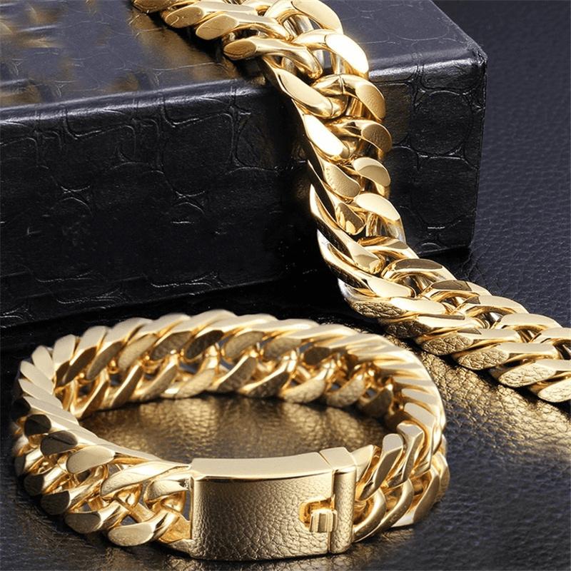 men' vacuum plating gold bracelet cuban chain bracelet jewelry